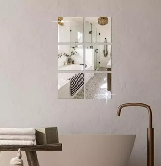 4 Big Square Silver 3D Acrylic Mirror Wall Sticker - shops-home.com